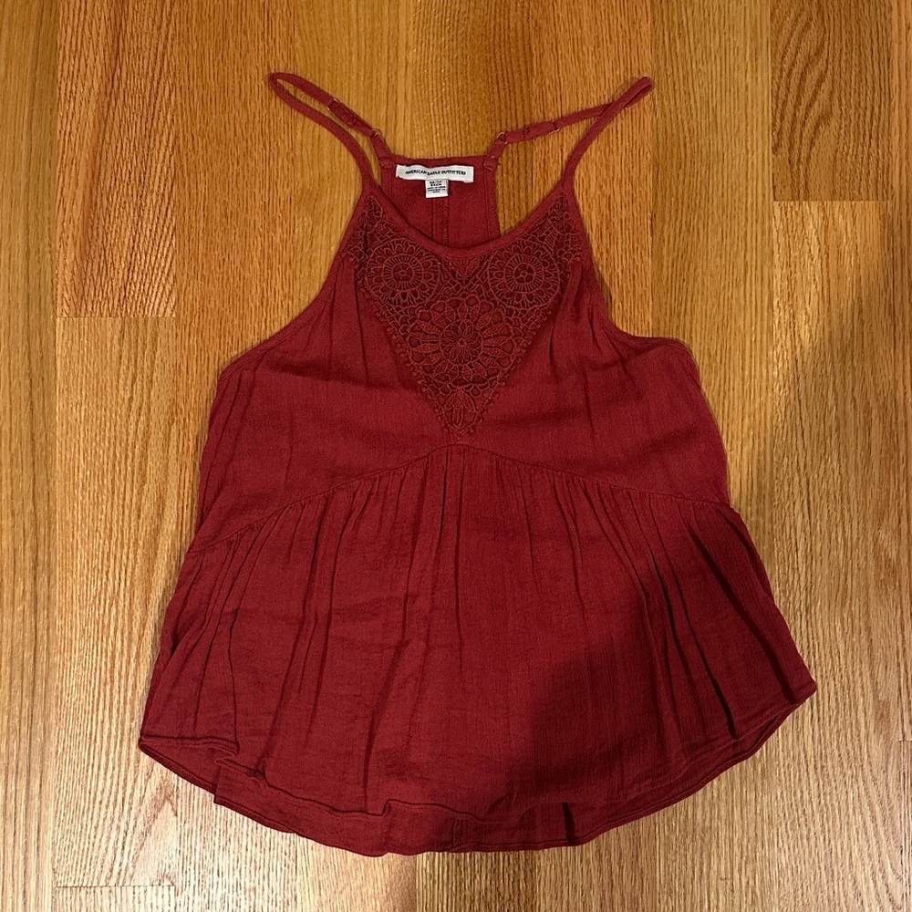EUC - American Eagle Women's Burnt Orange Lace Detail Top - XS